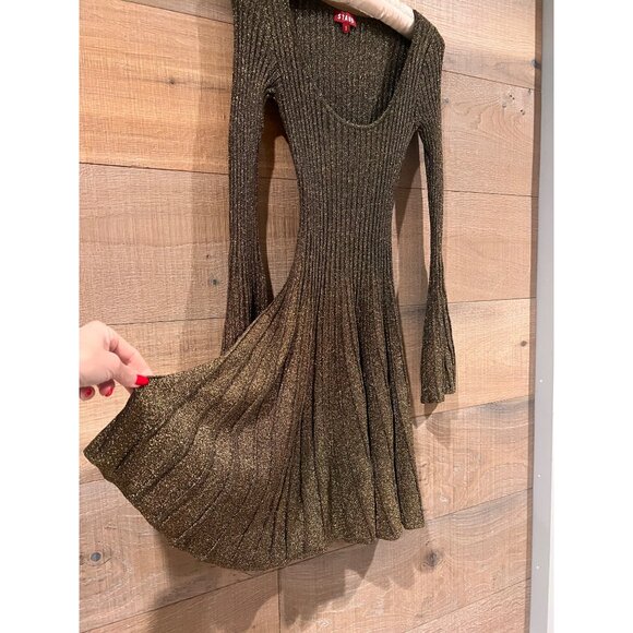 STAUD RAQUEL DRESS METALLIC GOLD LONG SLEEVE SIZE M - Picture 5 of 10